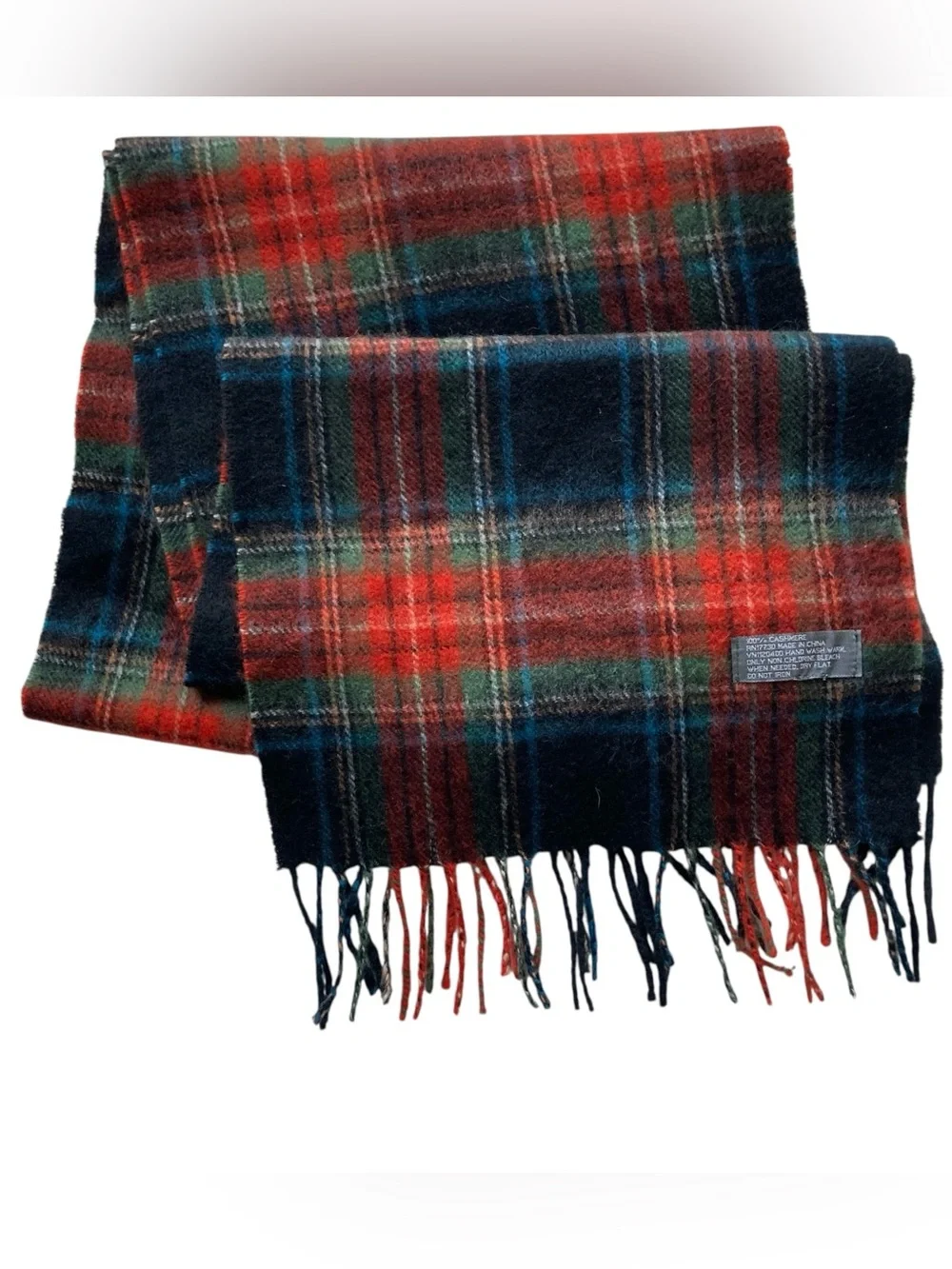 100% Cashmere Plaid Fringe Scarf